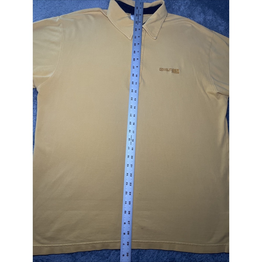 VTG Tommy Hilfiger Jeans Embroidered Denim Polo Yellow Shirt SZ L Short Sleeve - Picture 10 of 16